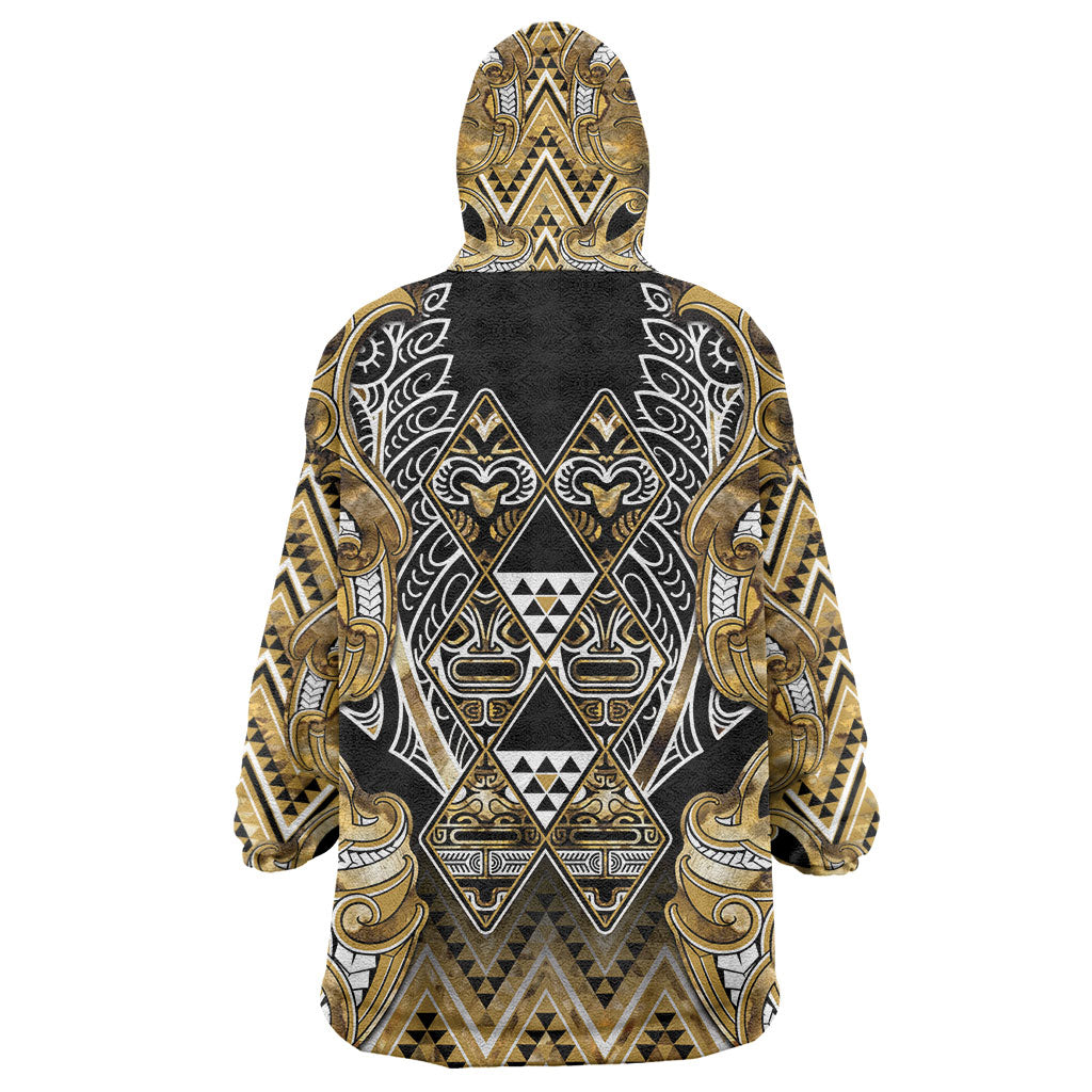 Aotearoa Waikato Tainui Wearable Blanket Hoodie Maori Light Gold Tribal Paua Shell Pattern DT05 - Polynesian Pride