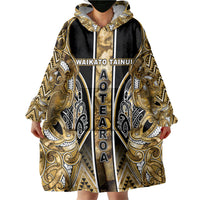 Aotearoa Waikato Tainui Wearable Blanket Hoodie Maori Light Gold Tribal Paua Shell Pattern DT05 - Polynesian Pride