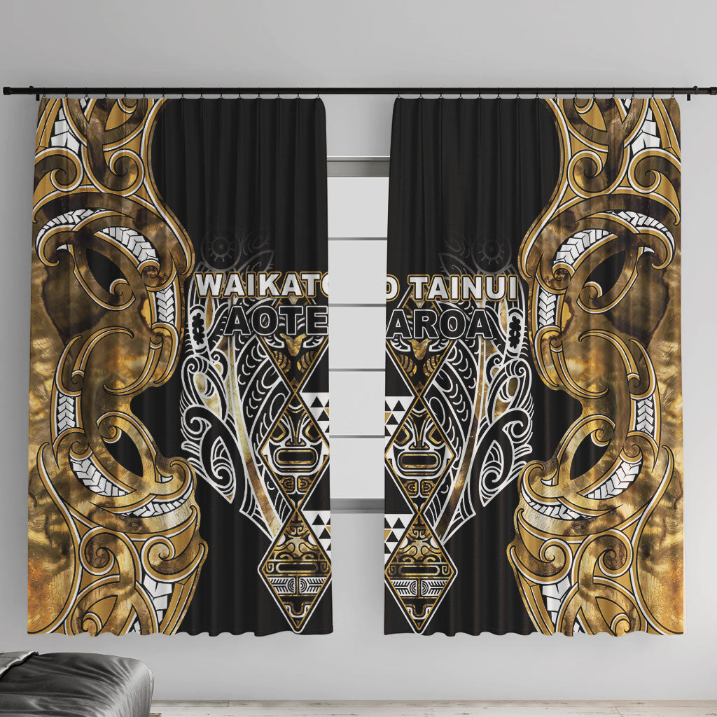 Aotearoa Waikato Tainui Window Curtain Maori Light Gold Tribal Paua Shell Pattern DT05 With Hooks Yellow - Polynesian Pride
