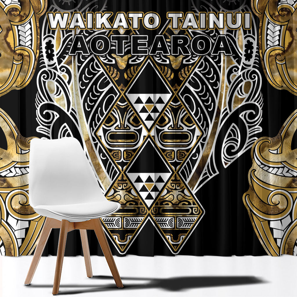 Aotearoa Waikato Tainui Window Curtain Maori Light Gold Tribal Paua Shell Pattern DT05 - Polynesian Pride