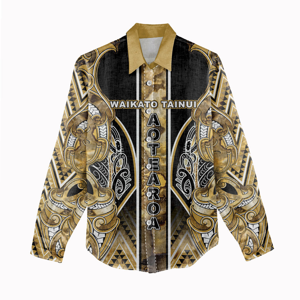 Aotearoa Waikato Tainui Women Casual Shirt Maori Light Gold Tribal Paua Shell Pattern DT05 - Polynesian Pride