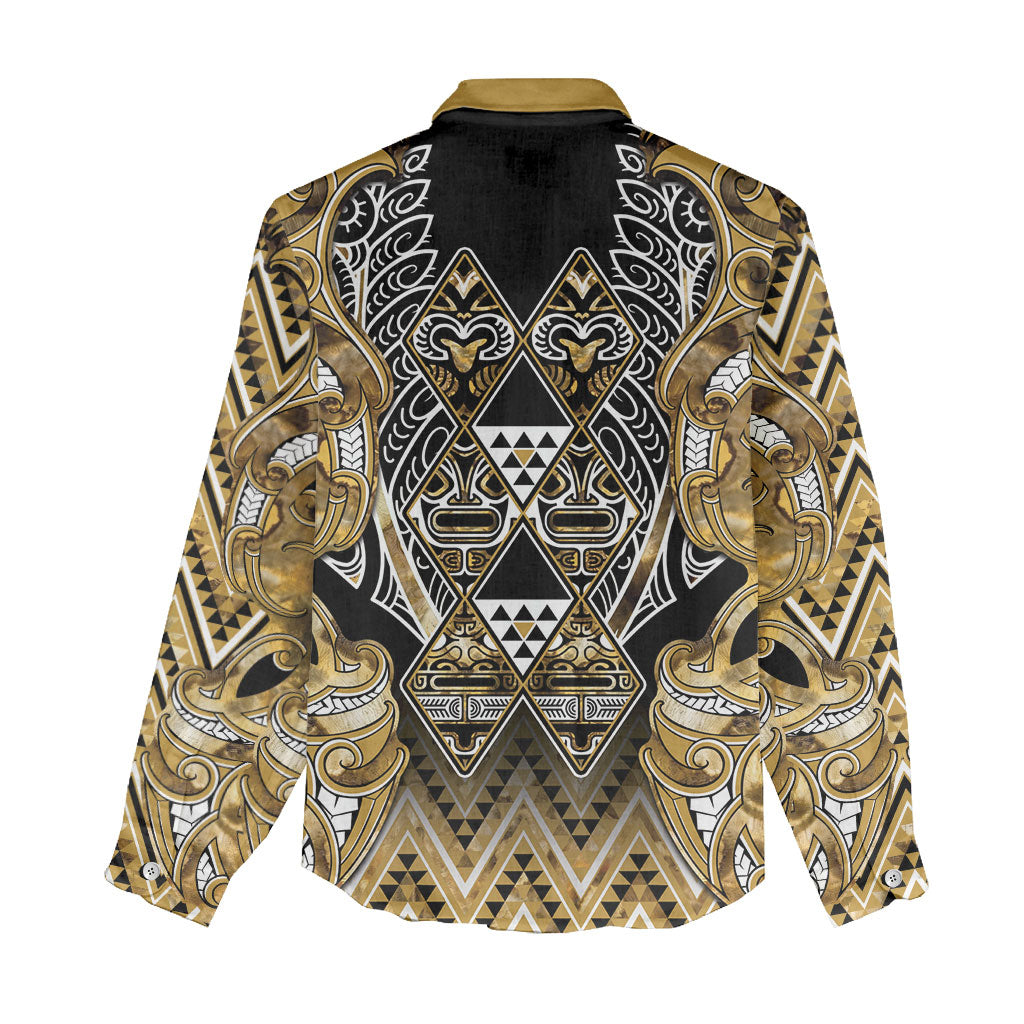 Aotearoa Waikato Tainui Women Casual Shirt Maori Light Gold Tribal Paua Shell Pattern DT05 - Polynesian Pride