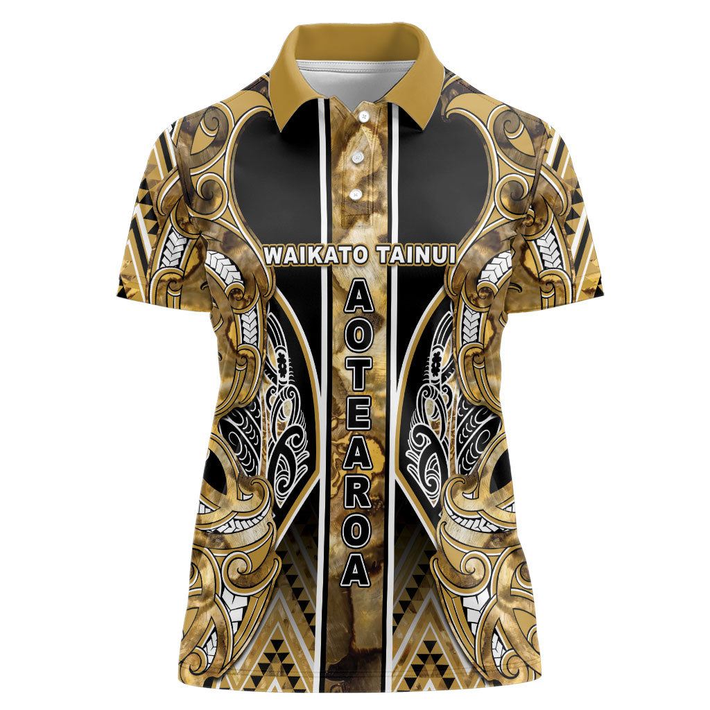 Aotearoa Waikato Tainui Women Polo Shirt Maori Light Gold Tribal Paua Shell Pattern DT05 Female Yellow - Polynesian Pride