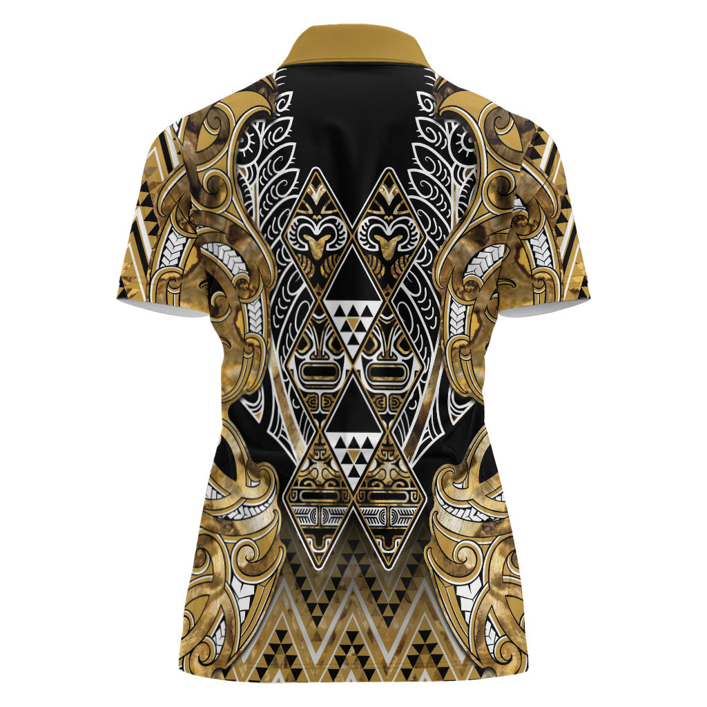 Aotearoa Waikato Tainui Women Polo Shirt Maori Light Gold Tribal Paua Shell Pattern DT05 - Polynesian Pride
