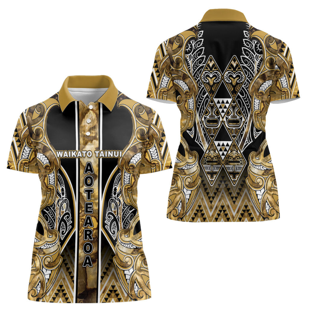 Aotearoa Waikato Tainui Women Polo Shirt Maori Light Gold Tribal Paua Shell Pattern DT05 - Polynesian Pride