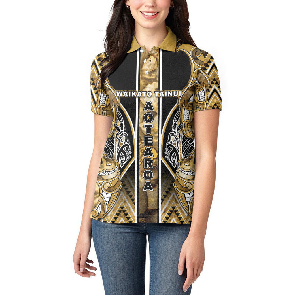 Aotearoa Waikato Tainui Women Polo Shirt Maori Light Gold Tribal Paua Shell Pattern DT05 - Polynesian Pride