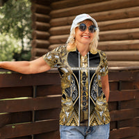 Aotearoa Waikato Tainui Women Polo Shirt Maori Light Gold Tribal Paua Shell Pattern DT05 - Polynesian Pride