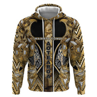 Aotearoa Waikato Tainui Zip Hoodie Maori Light Gold Tribal Paua Shell Pattern DT05 Pullover Hoodie Yellow - Polynesian Pride