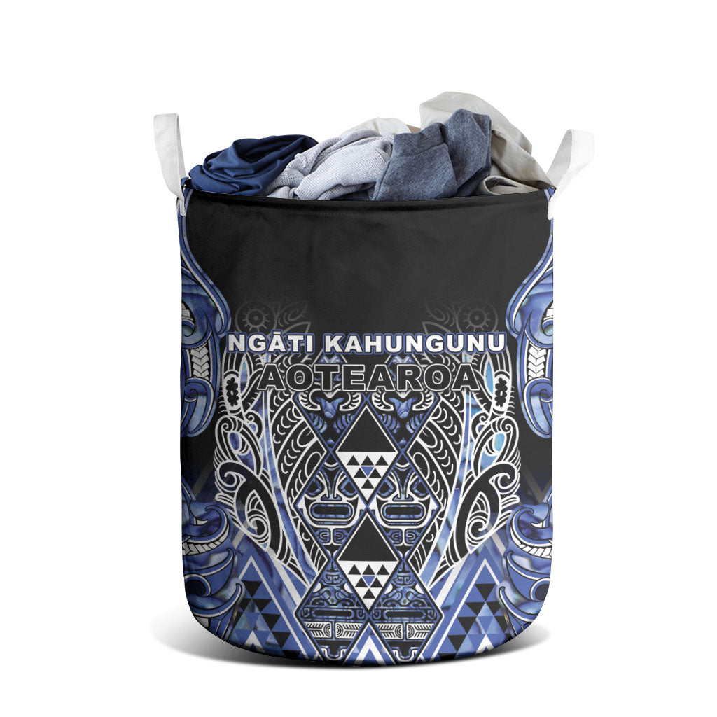 Aotearoa Ngati Kahungunu Laundry Basket Maori Tribal Blue Paua Shell Pattern DT05 - Polynesian Pride