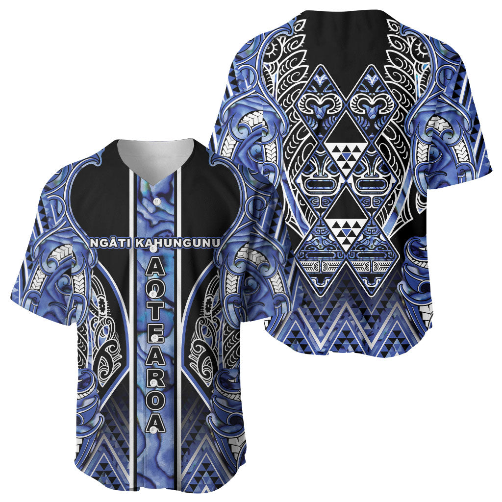 Aotearoa Ngati Kahungunu Baseball Jersey Maori Tribal Blue Paua Shell Pattern DT05 - Polynesian Pride