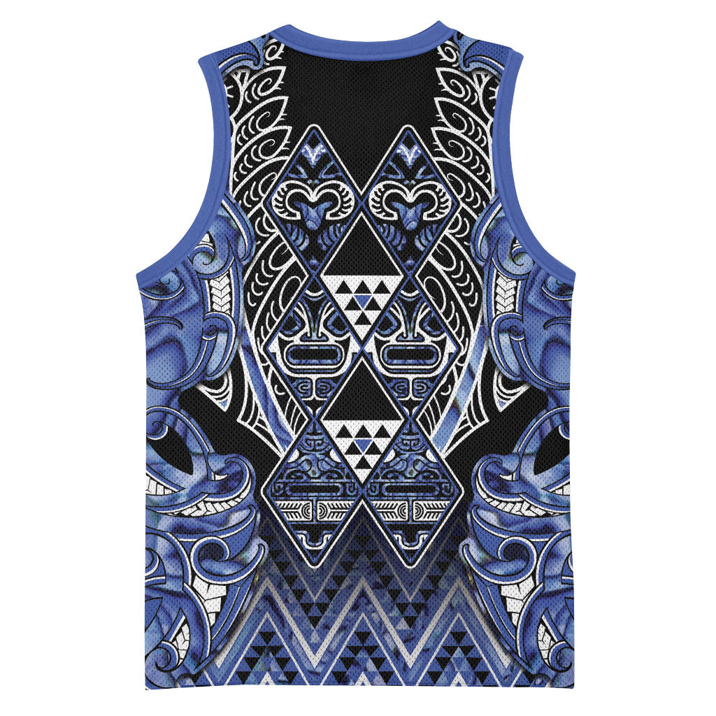 Aotearoa Ngati Kahungunu Basketball Jersey Maori Tribal Blue Paua Shell Pattern DT05 - Polynesian Pride