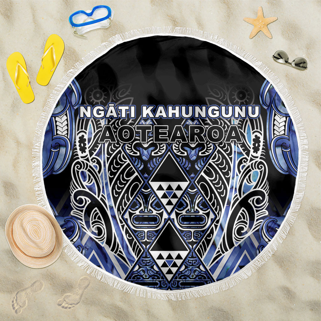 Aotearoa Ngati Kahungunu Beach Blanket Maori Tribal Blue Paua Shell Pattern DT05 One Size 150cm Blue - Polynesian Pride