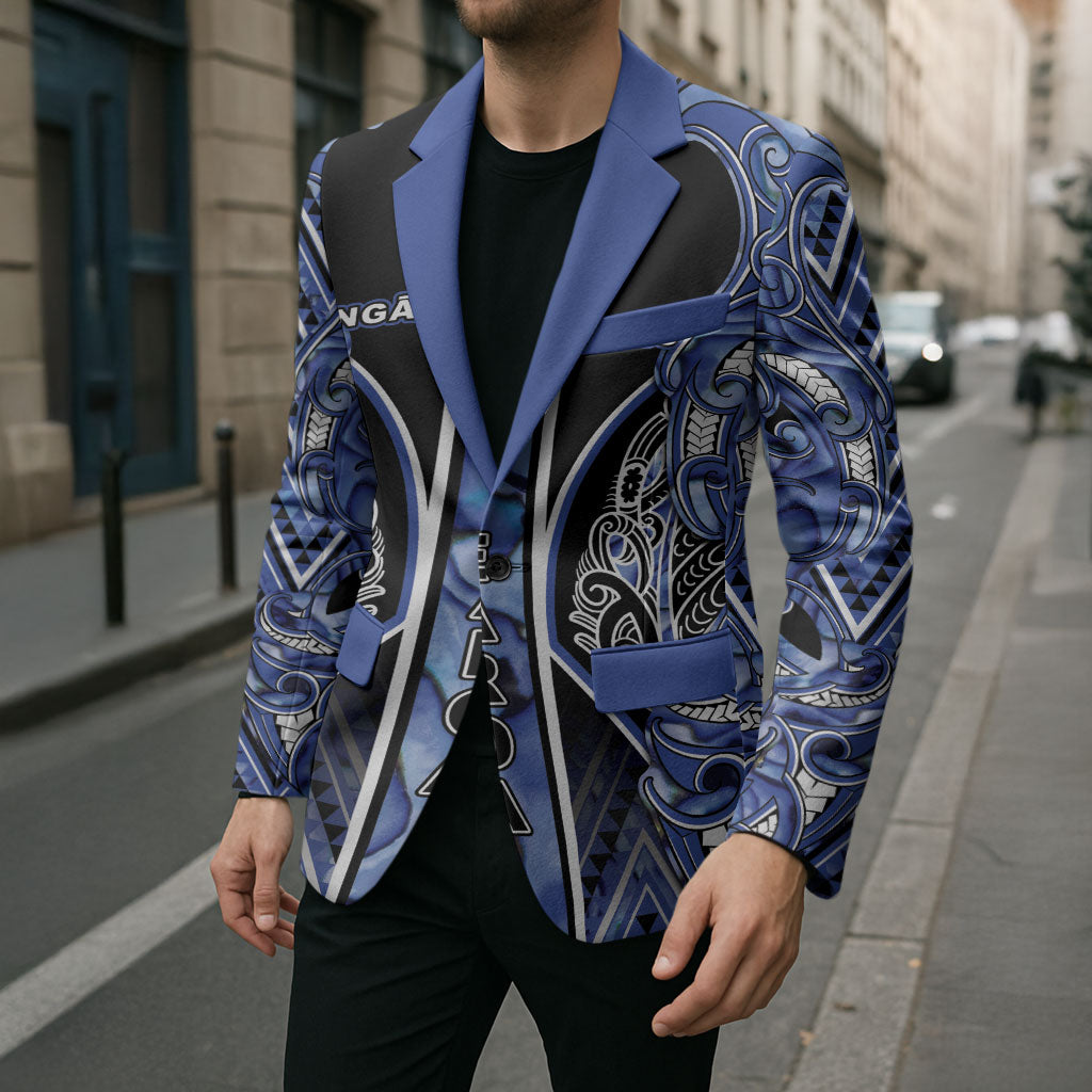 Aotearoa Ngati Kahungunu Blazer Maori Tribal Blue Paua Shell Pattern DT05 - Polynesian Pride