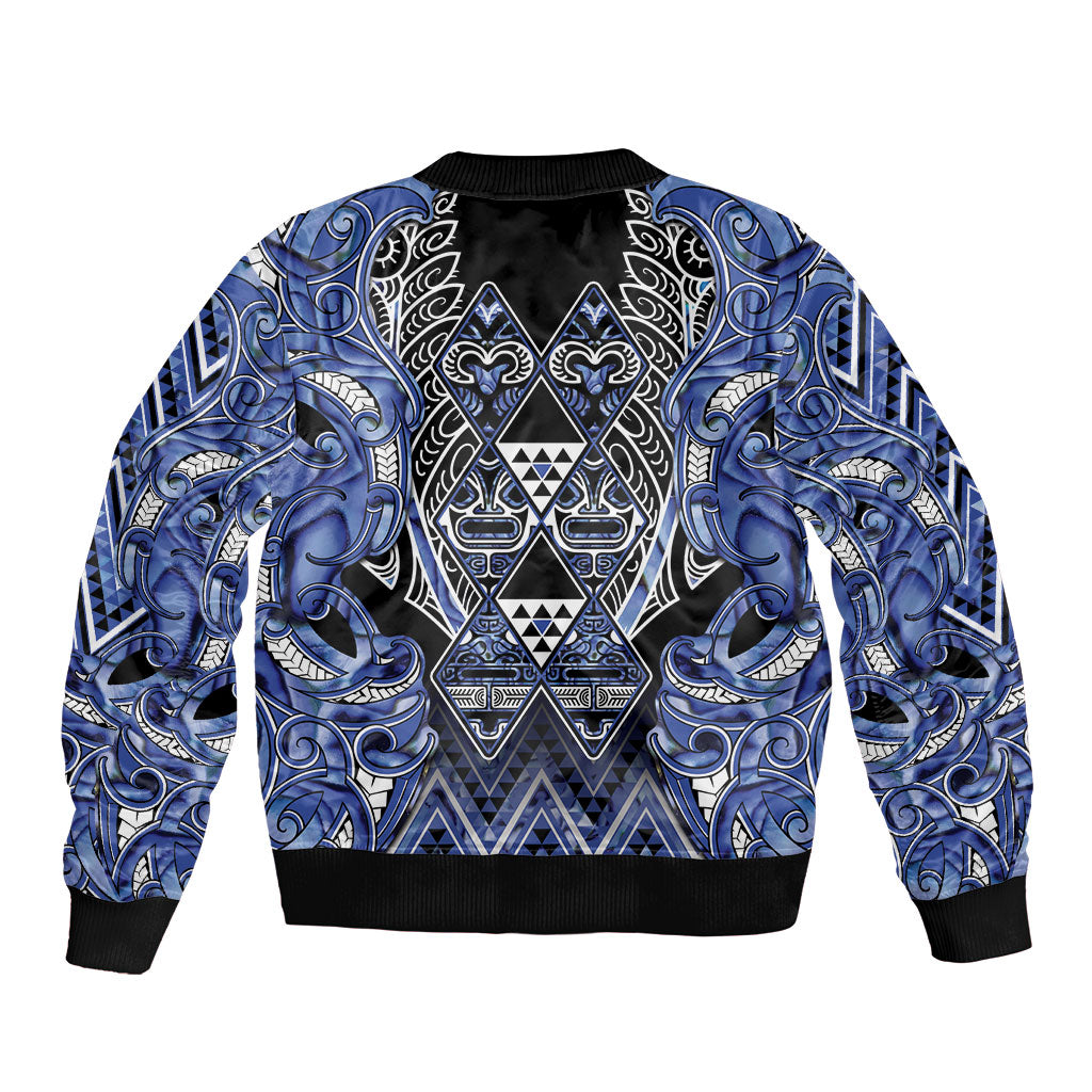 Aotearoa Ngati Kahungunu Bomber Jacket Maori Tribal Blue Paua Shell Pattern DT05 - Polynesian Pride