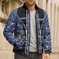 Aotearoa Ngati Kahungunu Bomber Puffer Jacket Maori Tribal Blue Paua Shell Pattern DT05 - Polynesian Pride