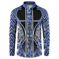 Aotearoa Ngati Kahungunu Button Sweatshirt Maori Tribal Blue Paua Shell Pattern DT05 Blue - Polynesian Pride