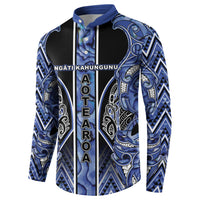Aotearoa Ngati Kahungunu Button Sweatshirt Maori Tribal Blue Paua Shell Pattern DT05 - Polynesian Pride