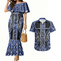 Aotearoa Ngati Kahungunu Couples Matching Mermaid Dress and Hawaiian Shirt Maori Tribal Blue Paua Shell Pattern DT05 Blue - Polynesian Pride