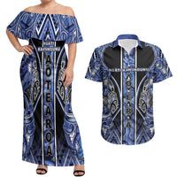 Aotearoa Ngati Kahungunu Couples Matching Off Shoulder Maxi Dress and Hawaiian Shirt Maori Tribal Blue Paua Shell Pattern DT05 Blue - Polynesian Pride