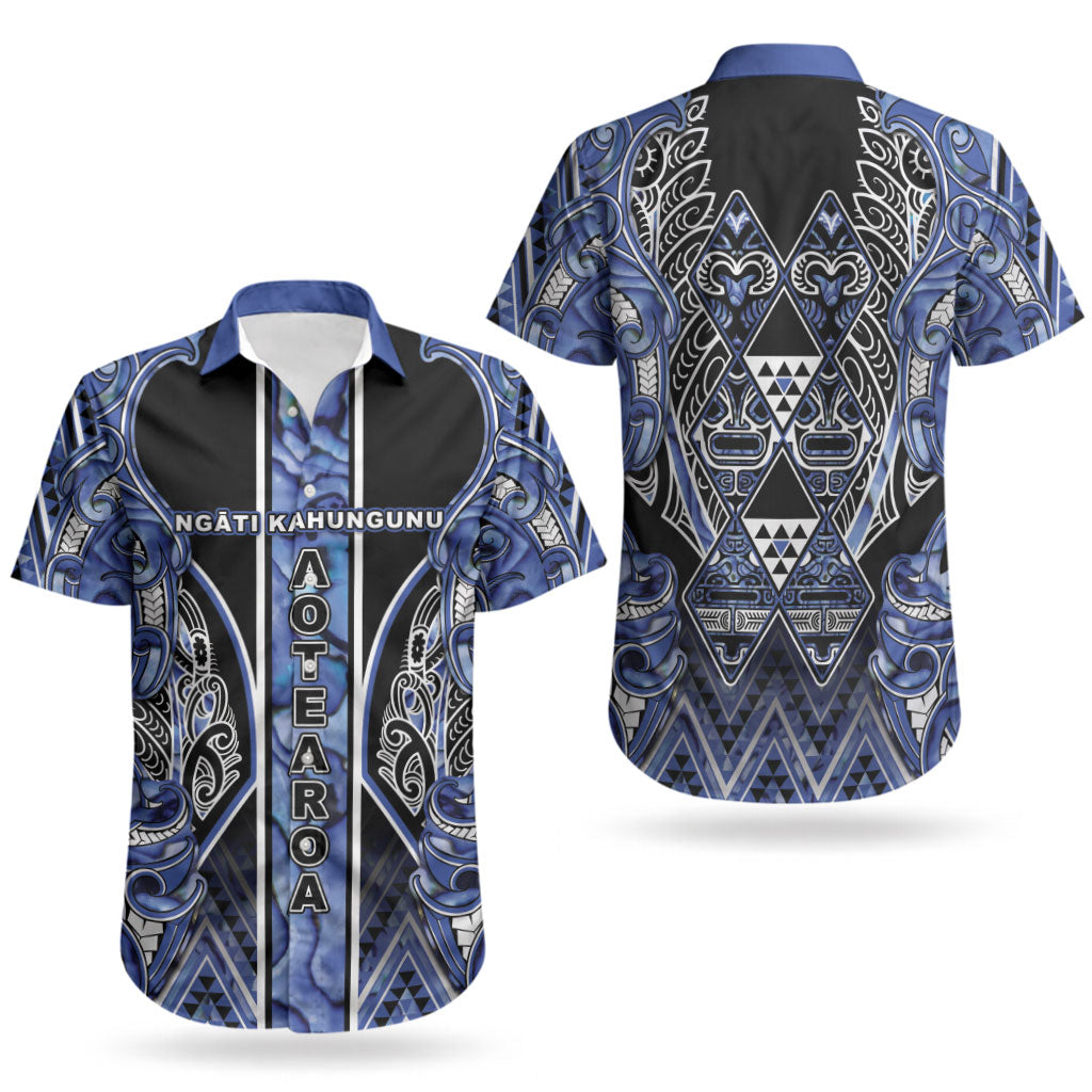Aotearoa Ngati Kahungunu Couples Matching Off Shoulder Maxi Dress and Hawaiian Shirt Maori Tribal Blue Paua Shell Pattern DT05 - Polynesian Pride