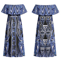 Aotearoa Ngati Kahungunu Couples Matching Off Shoulder Maxi Dress and Hawaiian Shirt Maori Tribal Blue Paua Shell Pattern DT05 - Polynesian Pride