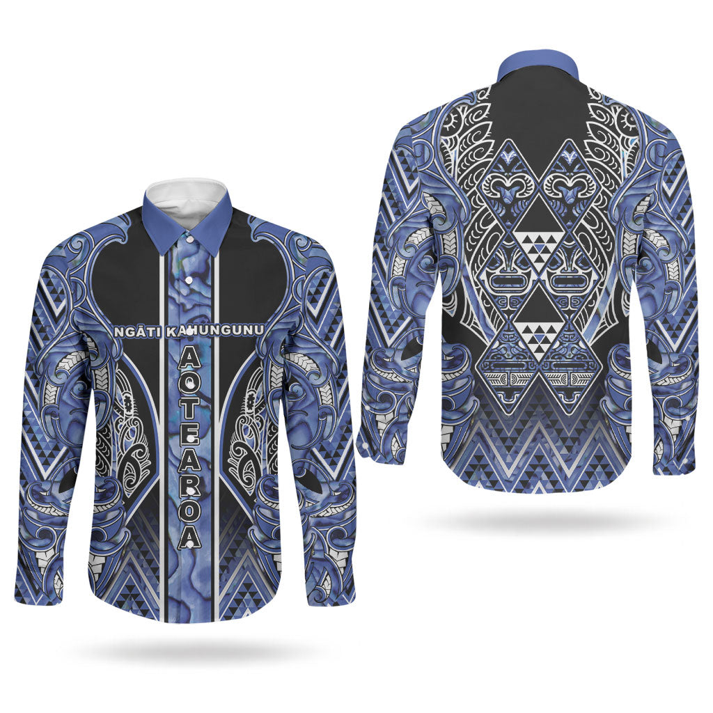 Aotearoa Ngati Kahungunu Couples Matching Off Shoulder Short Dress and Long Sleeve Button Shirt Maori Tribal Blue Paua Shell Pattern DT05 - Polynesian Pride