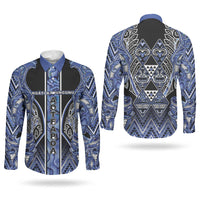 Aotearoa Ngati Kahungunu Couples Matching Tank Maxi Dress and Long Sleeve Button Shirt Maori Tribal Blue Paua Shell Pattern DT05 - Polynesian Pride