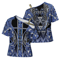Aotearoa Ngati Kahungunu Cross Shoulder Shirt Maori Tribal Blue Paua Shell Pattern DT05 - Polynesian Pride
