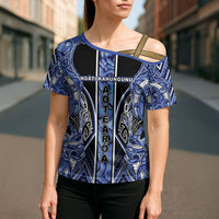 Aotearoa Ngati Kahungunu Cross Shoulder Shirt Maori Tribal Blue Paua Shell Pattern DT05 - Polynesian Pride