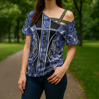 Aotearoa Ngati Kahungunu Cross Shoulder Shirt Maori Tribal Blue Paua Shell Pattern DT05 - Polynesian Pride