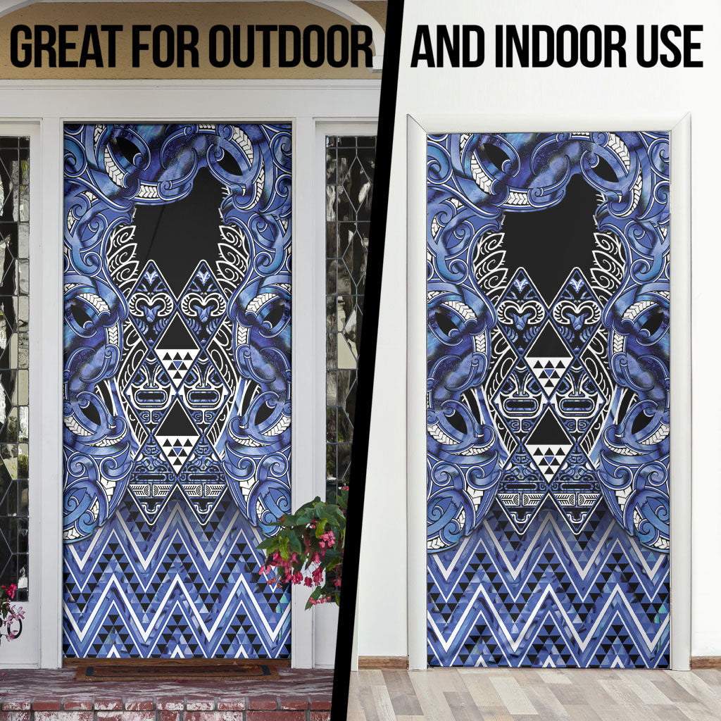 Aotearoa Ngati Kahungunu Door Cover Maori Tribal Blue Paua Shell Pattern DT05 - Polynesian Pride