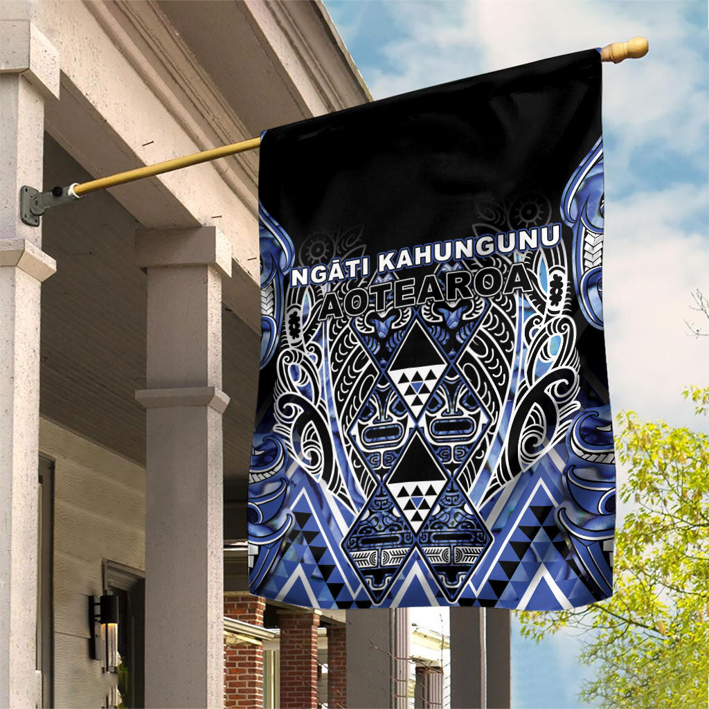 Aotearoa Ngati Kahungunu Garden Flag Maori Tribal Blue Paua Shell Pattern DT05 House Flag Blue - Polynesian Pride