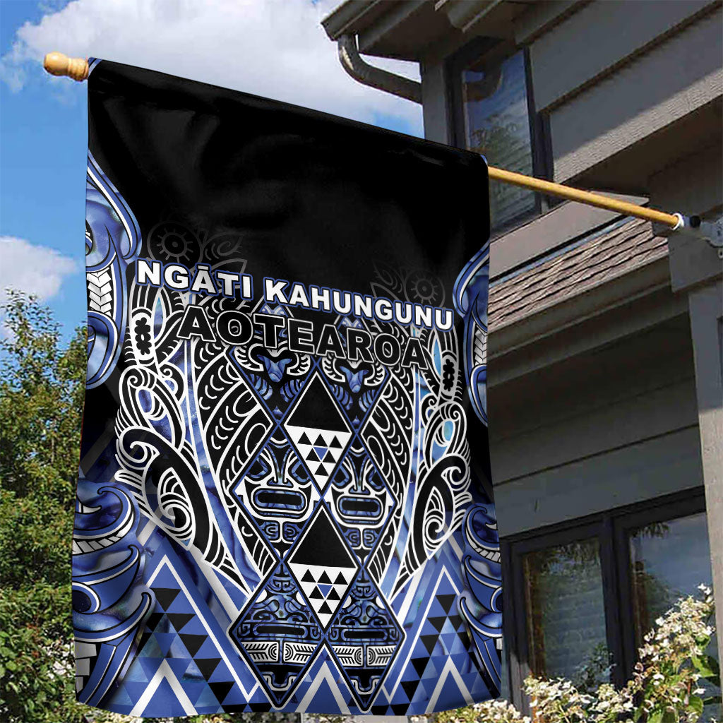Aotearoa Ngati Kahungunu Garden Flag Maori Tribal Blue Paua Shell Pattern DT05 - Polynesian Pride