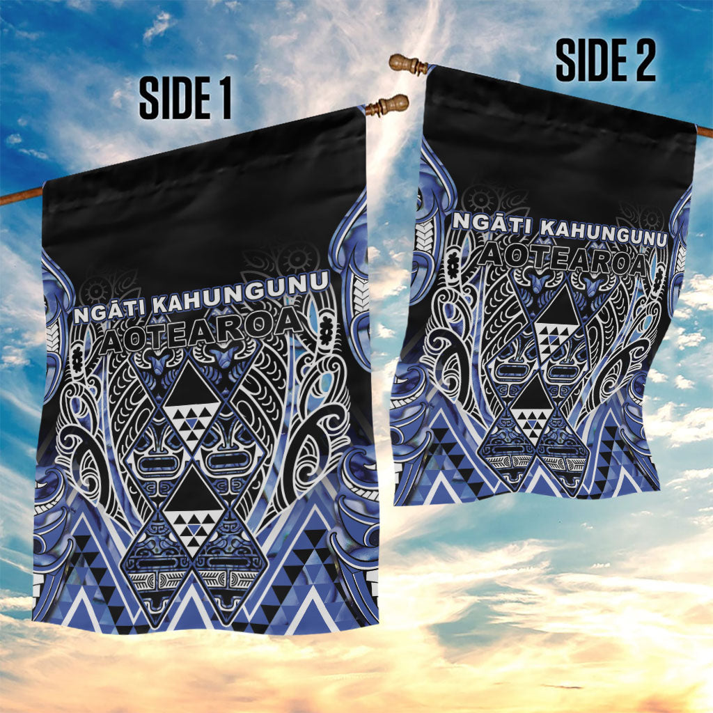 Aotearoa Ngati Kahungunu Garden Flag Maori Tribal Blue Paua Shell Pattern DT05 - Polynesian Pride