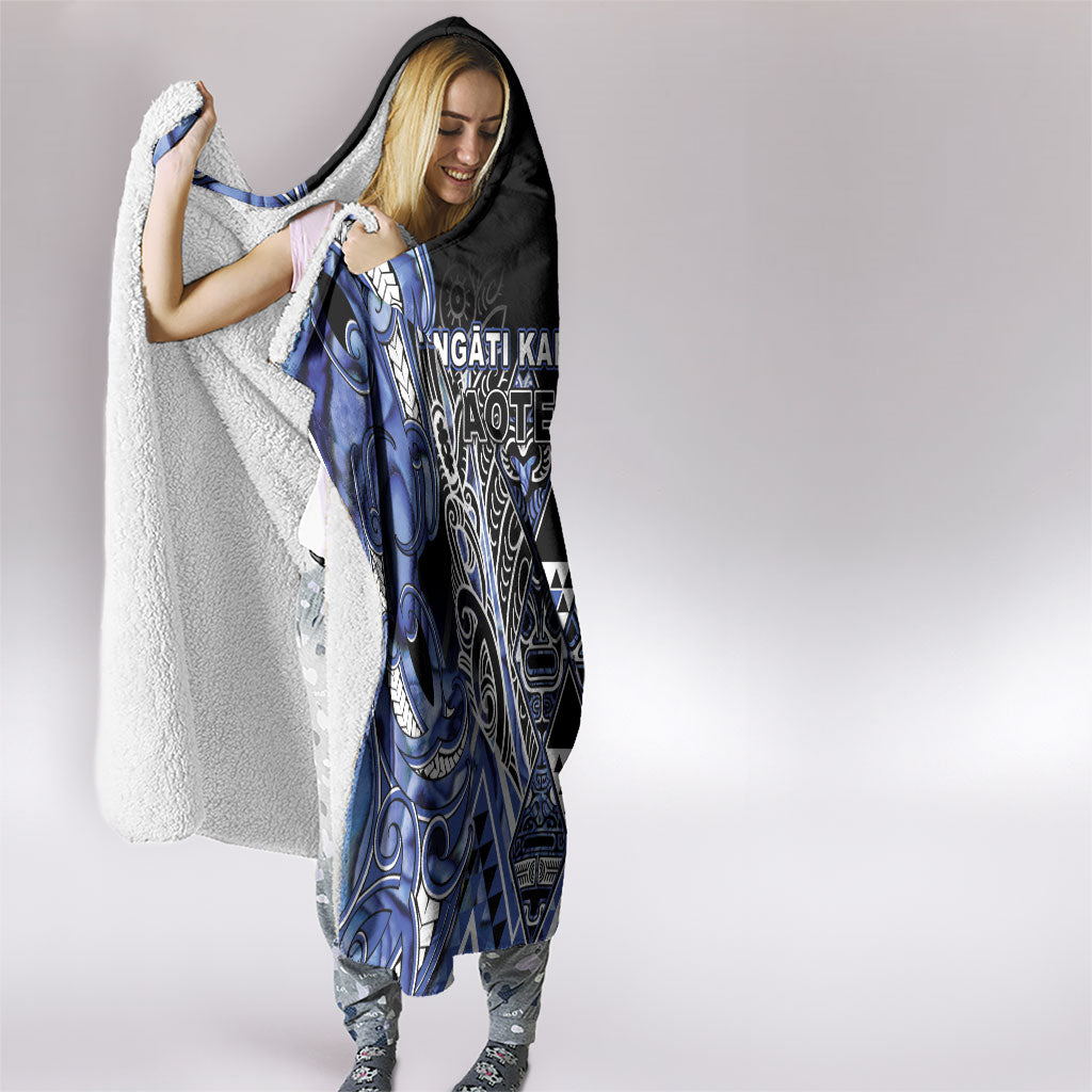 Aotearoa Ngati Kahungunu Hooded Blanket Maori Tribal Blue Paua Shell Pattern DT05 - Polynesian Pride