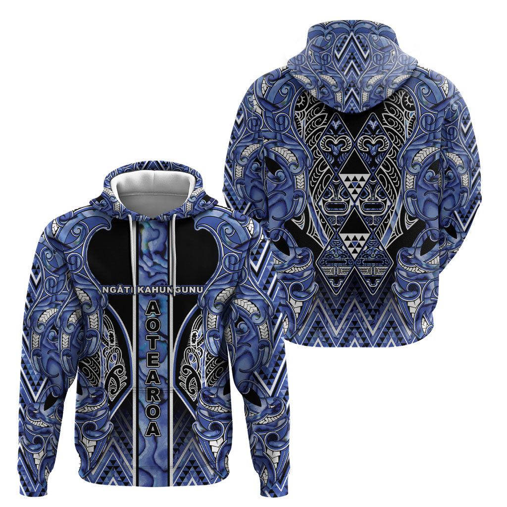 Aotearoa Ngati Kahungunu Hoodie Maori Tribal Blue Paua Shell Pattern DT05 - Polynesian Pride