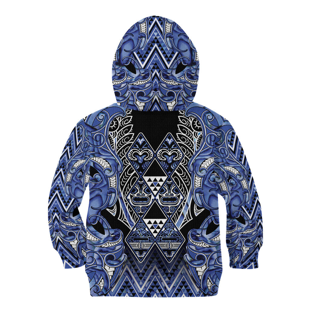 Aotearoa Ngati Kahungunu Kid Hoodie Maori Tribal Blue Paua Shell Pattern DT05 - Polynesian Pride