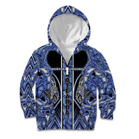 Aotearoa Ngati Kahungunu Kid Hoodie Maori Tribal Blue Paua Shell Pattern DT05 Zip Hoodie Blue - Polynesian Pride