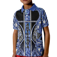 Aotearoa Ngati Kahungunu Kid Polo Shirt Maori Tribal Blue Paua Shell Pattern DT05 Kid Blue - Polynesian Pride