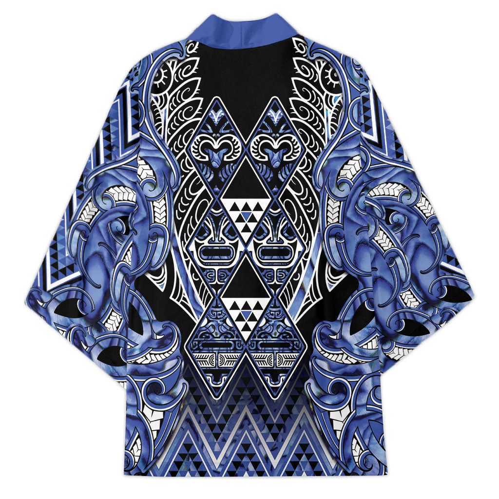 Aotearoa Ngati Kahungunu Kimono Maori Tribal Blue Paua Shell Pattern DT05 - Polynesian Pride