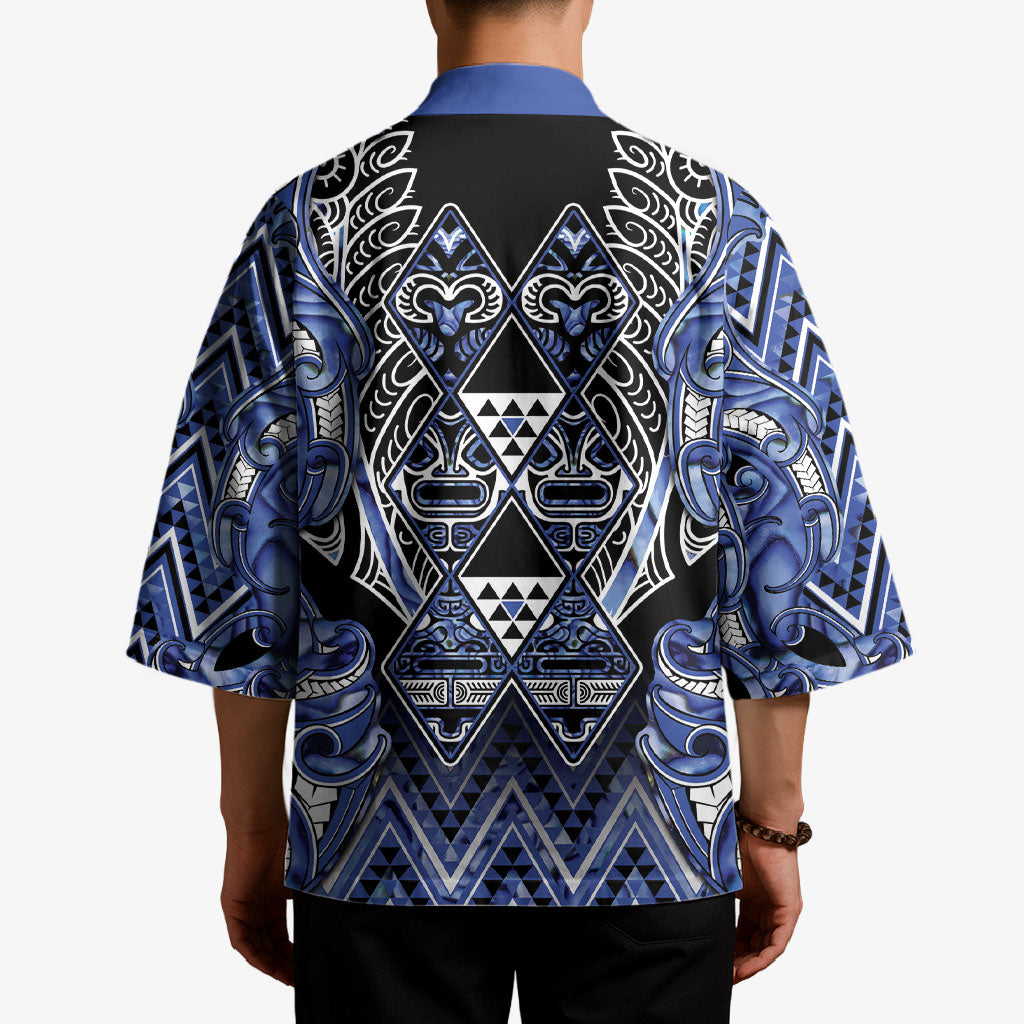 Aotearoa Ngati Kahungunu Kimono Maori Tribal Blue Paua Shell Pattern DT05 - Polynesian Pride