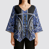 Aotearoa Ngati Kahungunu Kimono Sleeve Blouse Maori Tribal Blue Paua Shell Pattern DT05 - Polynesian Pride