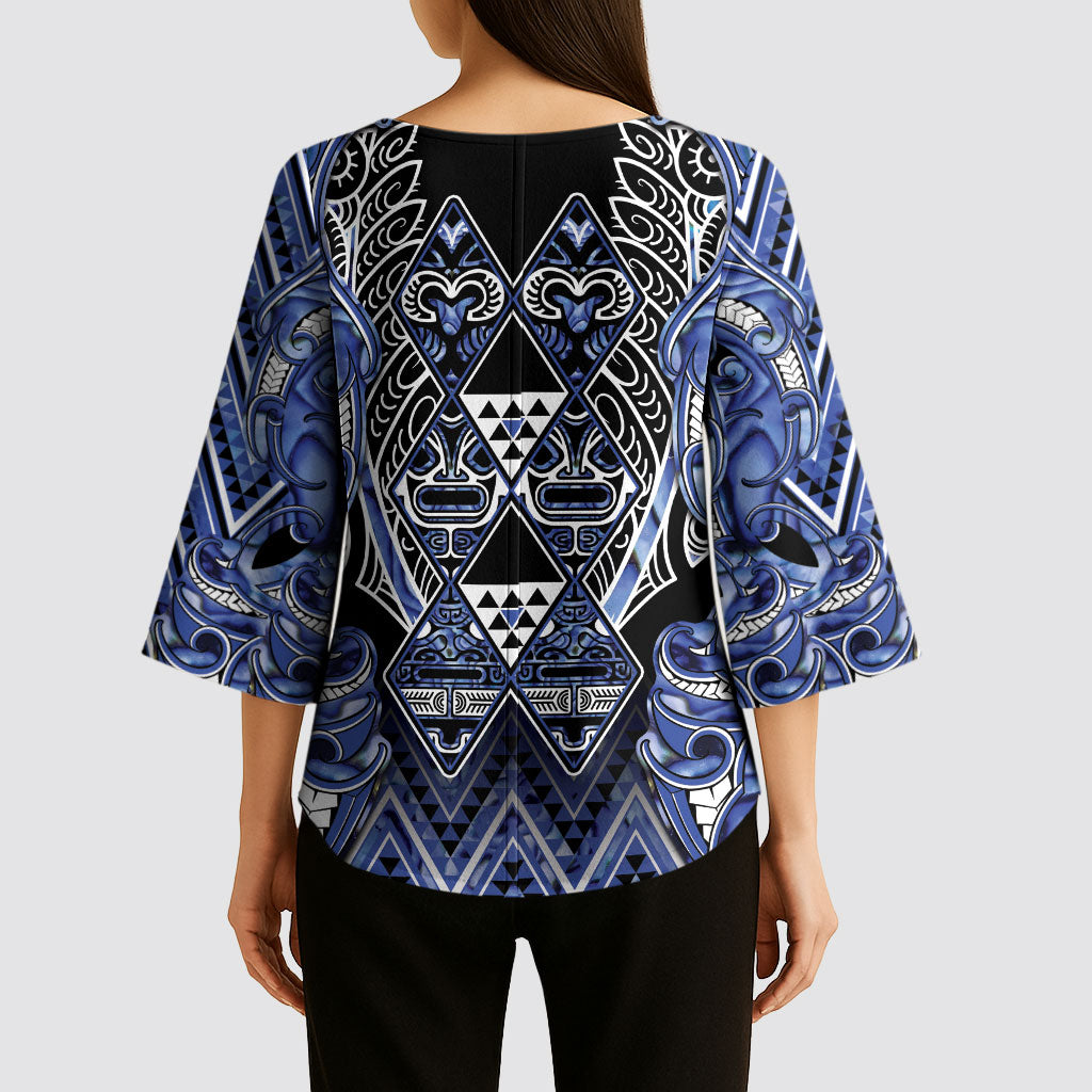 Aotearoa Ngati Kahungunu Kimono Sleeve Blouse Maori Tribal Blue Paua Shell Pattern DT05 - Polynesian Pride