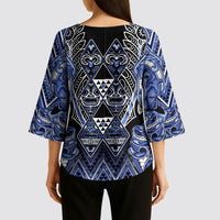 Aotearoa Ngati Kahungunu Kimono Sleeve Blouse Maori Tribal Blue Paua Shell Pattern DT05 - Polynesian Pride