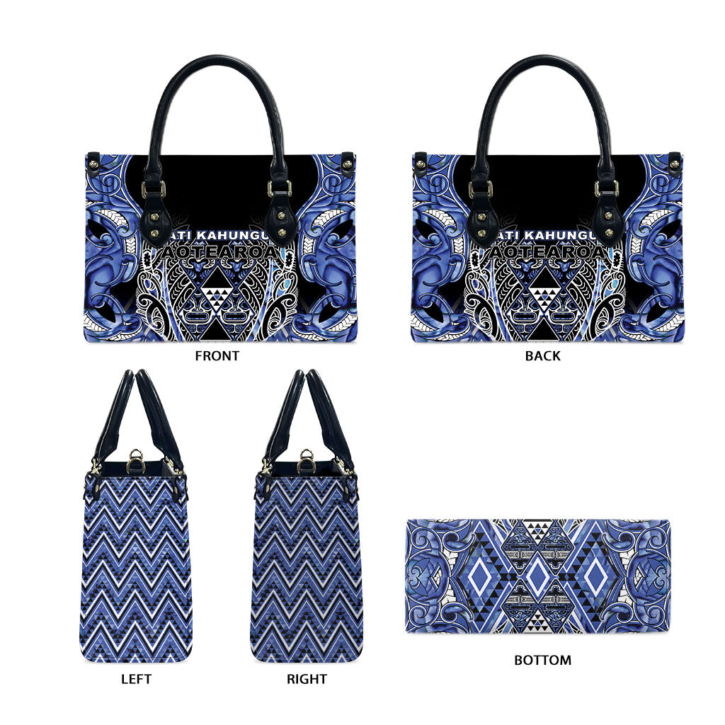 Aotearoa Ngati Kahungunu Leather Bag Maori Tribal Blue Paua Shell Pattern DT05 - Polynesian Pride