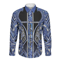 Aotearoa Ngati Kahungunu Long Sleeve Button Shirt Maori Tribal Blue Paua Shell Pattern DT05 Unisex Blue - Polynesian Pride