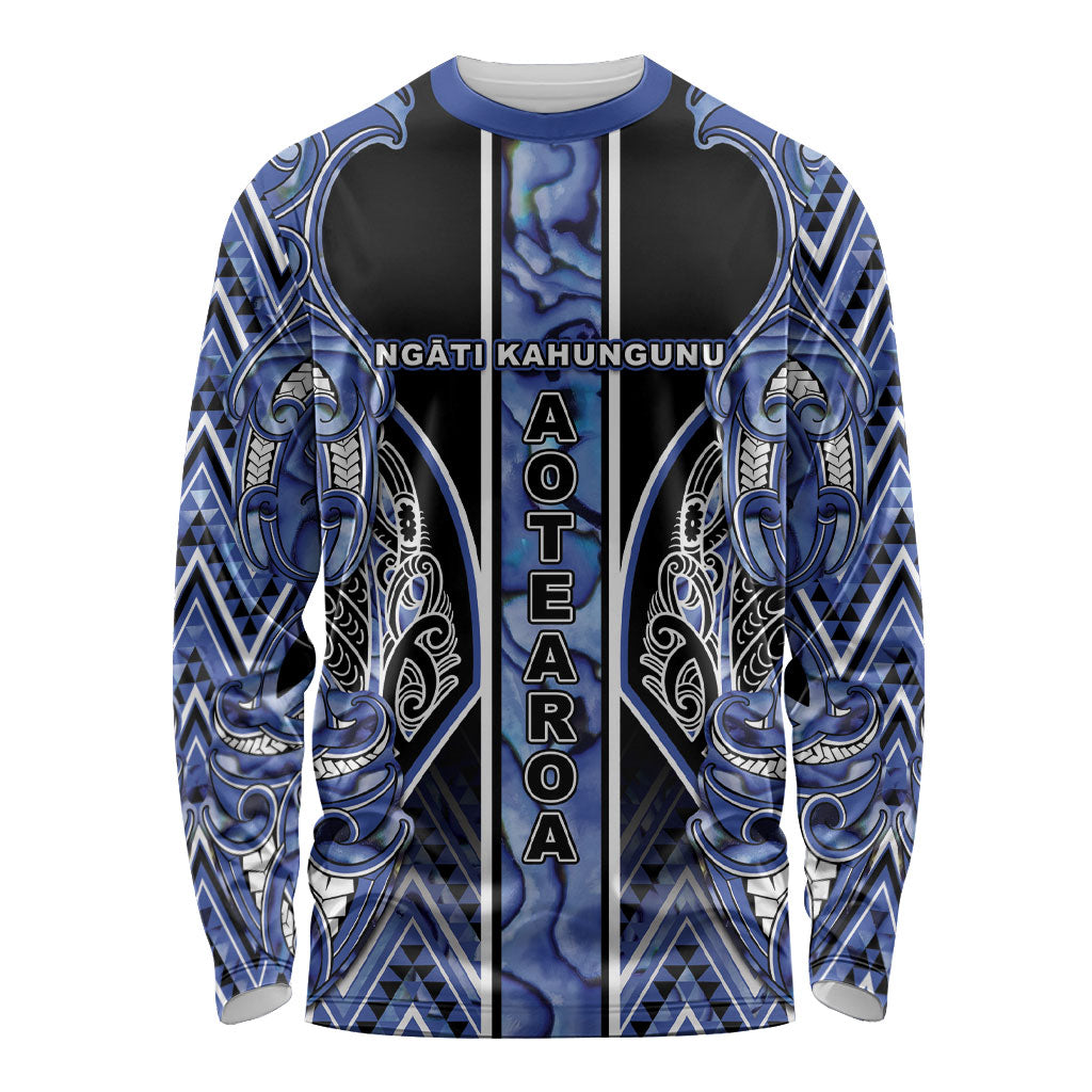 Aotearoa Ngati Kahungunu Long Sleeve Shirt Maori Tribal Blue Paua Shell Pattern DT05 Unisex Blue - Polynesian Pride