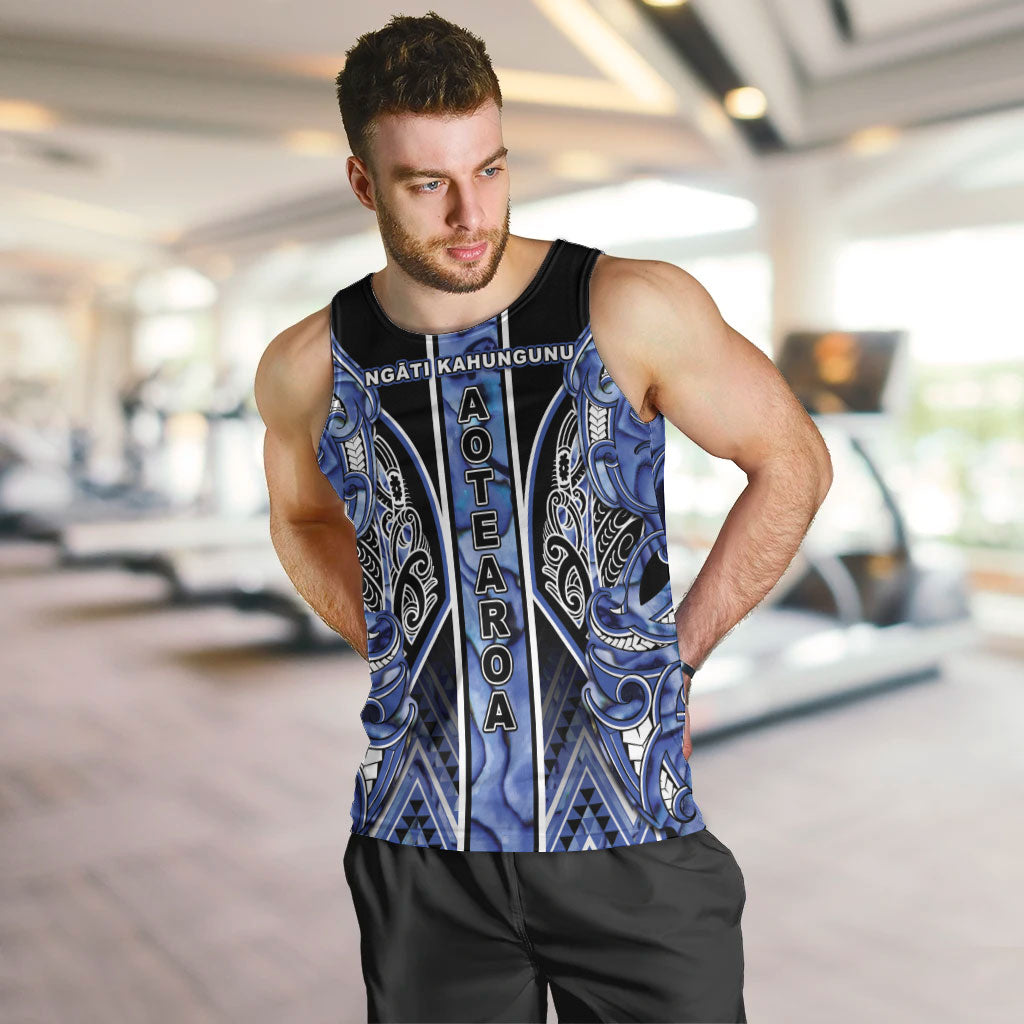 Aotearoa Ngati Kahungunu Men Tank Top Maori Tribal Blue Paua Shell Pattern DT05 Blue - Polynesian Pride
