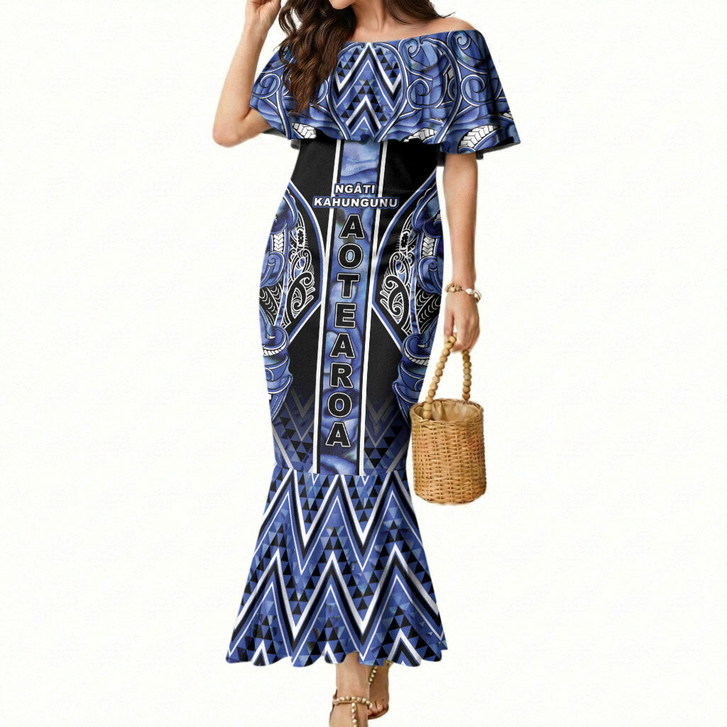 Aotearoa Ngati Kahungunu Mermaid Dress Maori Tribal Blue Paua Shell Pattern DT05 Women Blue - Polynesian Pride