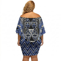 Aotearoa Ngati Kahungunu Off Shoulder Short Dress Maori Tribal Blue Paua Shell Pattern DT05 - Polynesian Pride